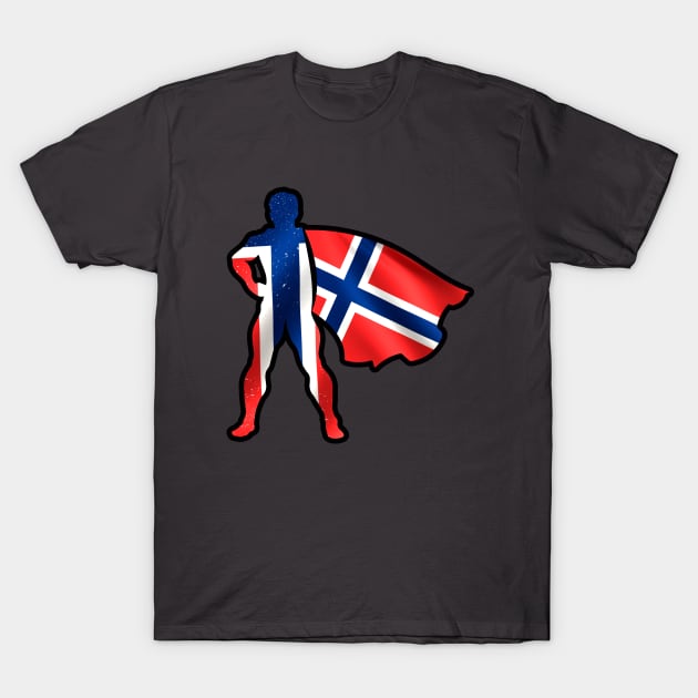 Norway Hero Wearing Cape of Norway Flag Brave and Hope T-Shirt by Mochabonk